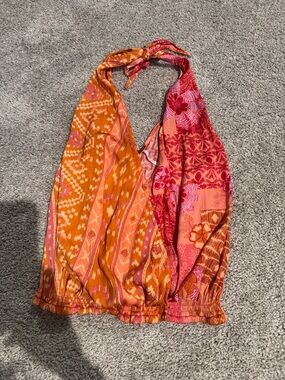 Fee People-Vibrant Orange & Pink Halter Top